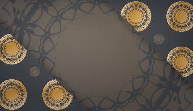 Antika altın süslemeleri ve logo alanı olan siyah pankart şablonu