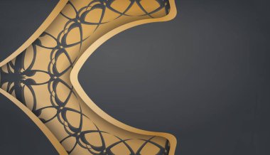 Hint altın desenli siyah pankart şablonu ve logo alanı