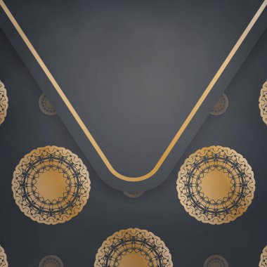 Tebrik etmek için siyah ve soyut altın desenli broşür..