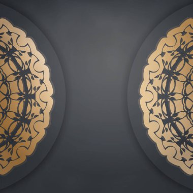 Siyah renkli uçan şablon ve tipografi için hazırlanmış mandala altın süsü..