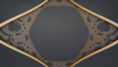 Logo veya metin tasarımı için klasik altın desenli siyah renk pankart şablonu