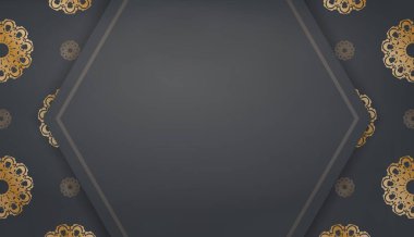 Logo veya metin için soyut altın süs ve boşluk içeren siyah pankart şablonu