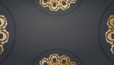 Soyut altın desenli siyah renk pankart şablonu ve logo veya metin için yer