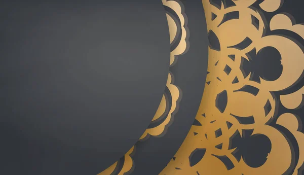 Шаблон Черного Баннера Винтажным Золотым Орнаментом Пространством Логотипа Текста — стоковый вектор