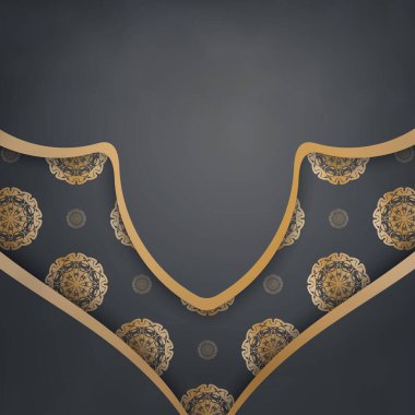 Tasarımınız için Yunan altın süslemeleri içeren siyah renkli broşür.