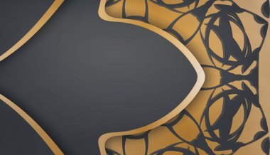 Hint altın desenli siyah pankart şablonu ve logo veya metin için yer