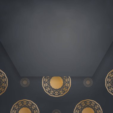 Tasarımınız için Hint altınlarıyla birlikte siyah renkli bir kartpostal şablonu..