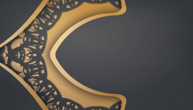 Logo tasarımı için mandala altın süsü içeren siyah pankart şablonu