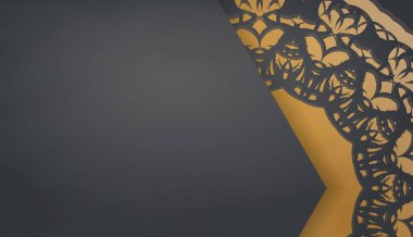Lüks altın desenli siyah pankart şablonu ve logo alanı
