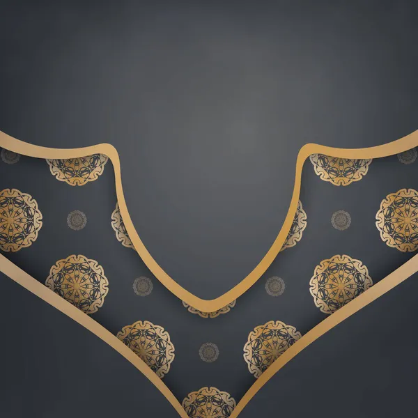 Flyer Sjabloon Zwarte Kleur Met Griekse Gouden Ornamenten Voor Ontwerp — Stockvector