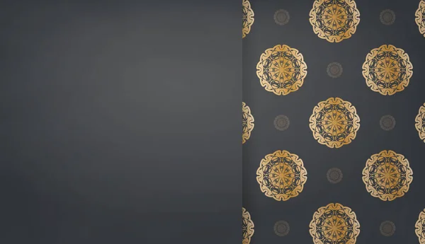 Plantilla Banner Color Negro Con Adorno Abstracto Oro Para Diseño — Vector de stock