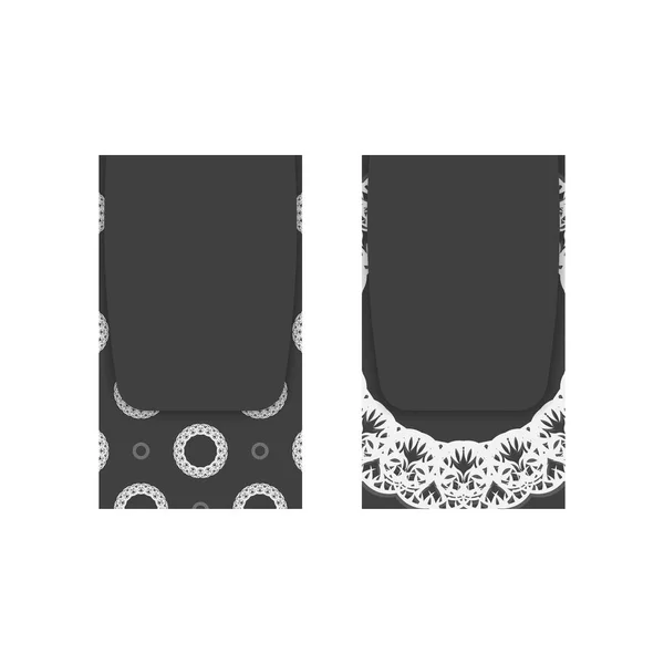 Bandera Color Negro Con Patrón Blanco Mandala Para Diseño Bajo — Vector de stock