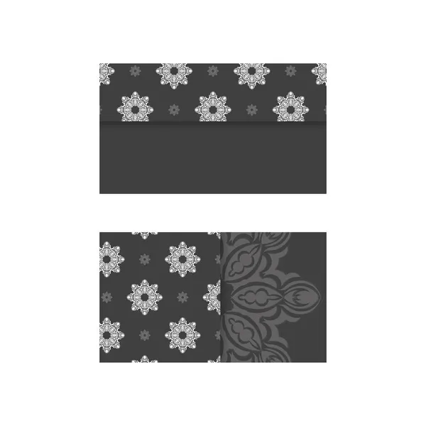 Zwart Visitekaartje Met Griekse Witte Ornamenten Voor Merk — Stockvector