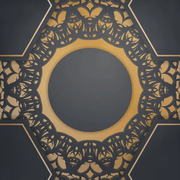 Postcard Template Black Color Mandala Gold Pattern Your Design — Stock Vector
