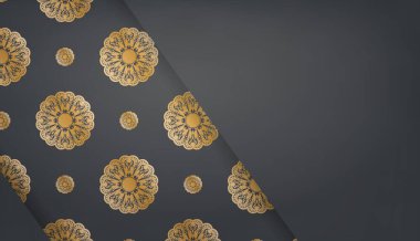 Metnin altında tasarım için Yunan altın süsü bulunan siyah renk şablonu