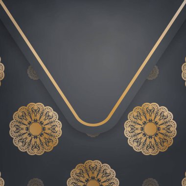 Tebrik etmek için siyah kart şablonu ve klasik altın desenli..