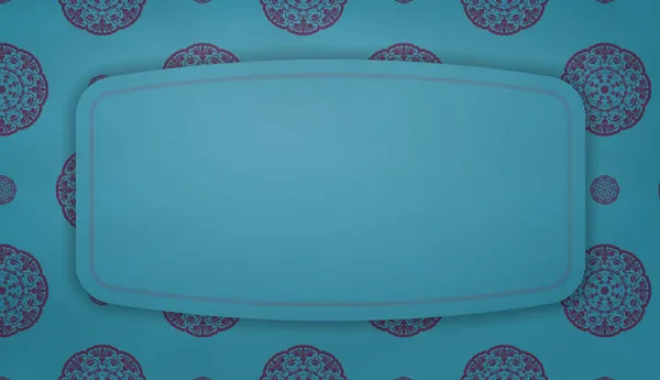 Банер Бирюзового Цвета Роскошным Фиолетовым Орнаментом Оформления Текст — стоковый вектор