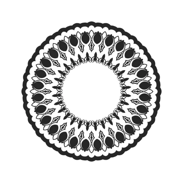 Mandala Monocromo Patrón Étnico Blanco Negro Ornamento Indio Redondo Impresión — Archivo Imágenes Vectoriales