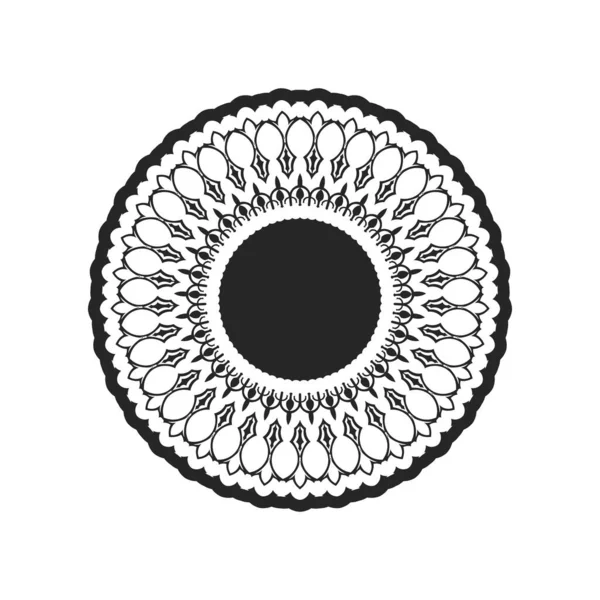 Mandala Monocromo Patrón Étnico Blanco Negro Ornamento Indio Redondo Impresión — Archivo Imágenes Vectoriales