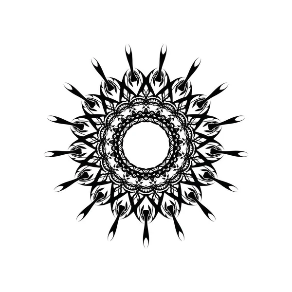 Mandala Monocromatico Motivo Etnico Bianco Nero Ornamento Indiano Rotondo Stampa — Vettoriale Stock
