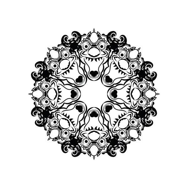 Tek Renkli Mandala Siyah Beyaz Desen Hint Süsü Klasik Baskı — Stok Vektör