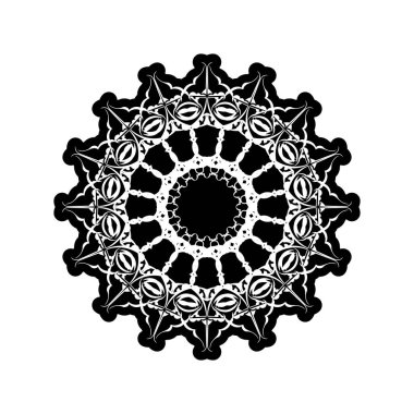 Siyah ve beyaz mandala vektör üzerinde beyaz izole. Vektör el çekilmiş dairesel dekoratif öğe.