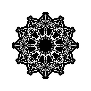 Siyah ve beyaz mandala vektör üzerinde beyaz izole. Vektör el çekilmiş dairesel dekoratif öğe.