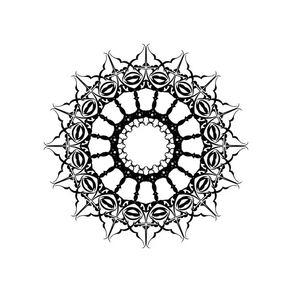 黑白曼荼罗矢量在白色上隔离 矢量手绘圆形装饰元件 — 图库矢量图片