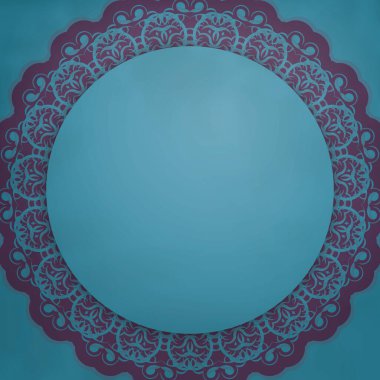 Markanız için mandala mor süslemeli turkuaz renkli tebrik kartı.