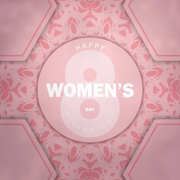 Brochure March International Women Day Pink Winter Pattern — Stock Vector