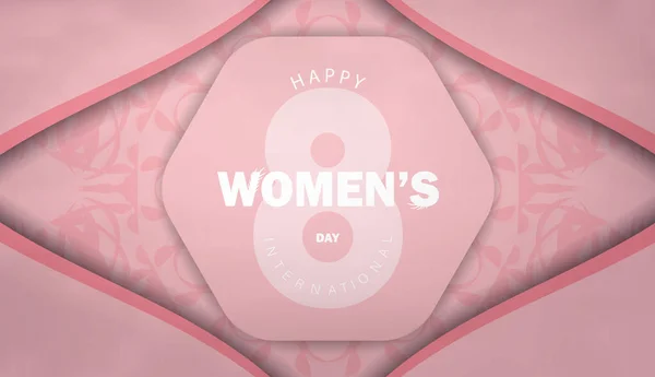Brochure Festiva Giornata Internazionale Delle Donne Colore Rosa Con Ornamento — Vettoriale Stock