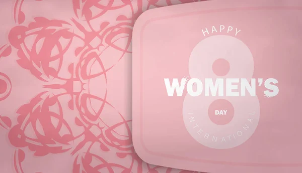 Flyer Marzo Giornata Internazionale Delle Donne Colore Rosa Con Ornamento — Vettoriale Stock