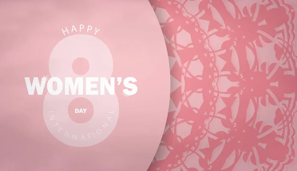 Șablon Felicitare Martie Ziua Internațională Femeilor Culoare Roz Model Vintage — Vector de stoc