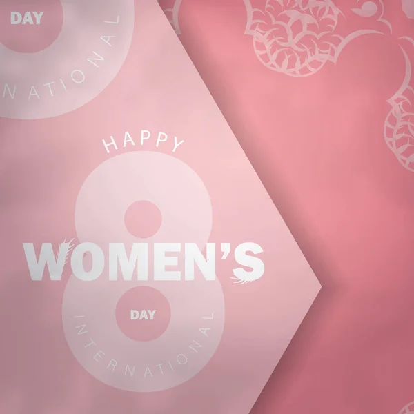 Greeting Flyer Template March International Womens Day Pink Color Vintage — Stock Vector