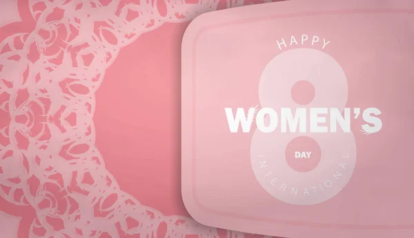 Card Vacanță Ziua Internațională Femeilor Culoare Roz Ornament Vintage — Vector de stoc