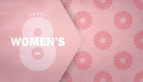 Ziua Internațională Femeilor Salut Culoarea Roz Șablon Broșură Model Vintage — Vector de stoc