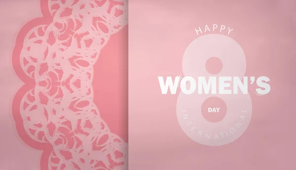 Pink International Women Day Flyer Vintage Pattern — Stock Vector