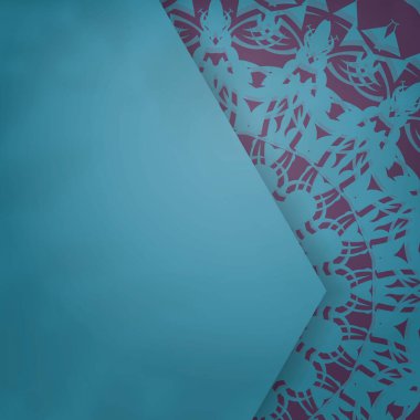 Kartpostal şablonu turkuaz renginde, tasarımınız için lüks mor süsler içeriyor..