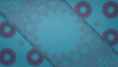 Logo veya metin altında tasarım için Hint mor süslemeleri içeren turkuaz arkaplan
