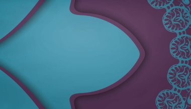 Metin altında tasarım için soyut mor süslemeli turkuaz pankart şablonu