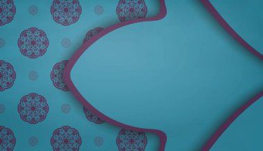 Klasik mor desenli turkuaz pankart ve logo alanı