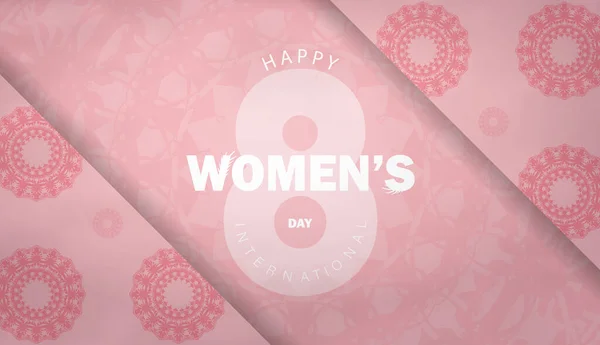 Template Congratulatory Brochure March International Womens Day Pink Color Vintage — Stock Vector