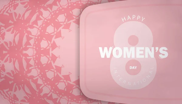 Șablon Felicitări Broșură Martie Ziua Internațională Femeilor Culoare Roz Ornament — Vector de stoc