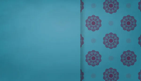Templat Banner Turquoise Dengan Pola Ungu Indian Untuk Logo Atau - Stok Vektor