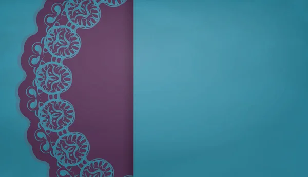 Tyrkysová Banner Šablona Mandala Fialový Vzor Pro Design Pod Textem — Stockový vektor