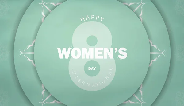 Εορταστικό Φυλλάδιο Διεθνή Γυναικεία Μέρα Μέντα Χρώμα Πολυτελή Λευκά Στολίδια — Διανυσματικό Αρχείο