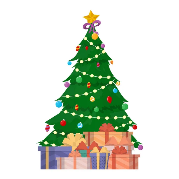 Новогоднее Знамя Елкой Подарками Зеленое Хвойное Дерево Подарки Деревом Вектор — стоковый вектор