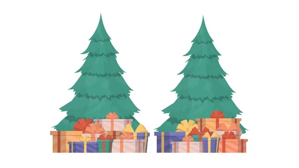 有圣诞树和礼物的新年横幅 绿色的针叶树 树下的礼物 — 图库矢量图片