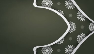 Metin altında tasarım için mandala beyaz desenli koyu yeşil renk baner