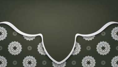 Koyu yeşil arkaplan, mandala beyaz desenli ve metnin altına yerleştir